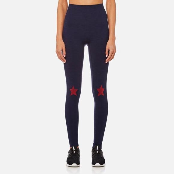LNDR navy blue leggings with red stars on knees and calves SIZE XS/S - Picture 1 of 7